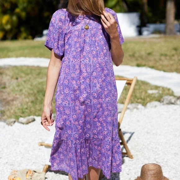 Emerson Fry India Collection Colette Midi Dress in Violet Wildflower Sz ML - Picture 3 of 9